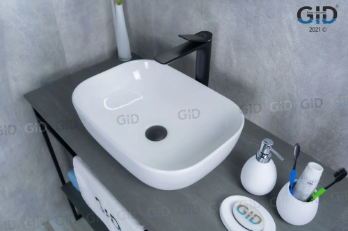 Раковина керамическая Gid Geométrico 51183 50х30 накладная цвет белый без отверстий под смеситель - фото 2