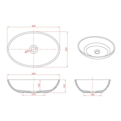Раковина из искусственного камня MonteBianco Conca 480 12093 50х30 накладная цвет белый без отверстий под смеситель - фото 5