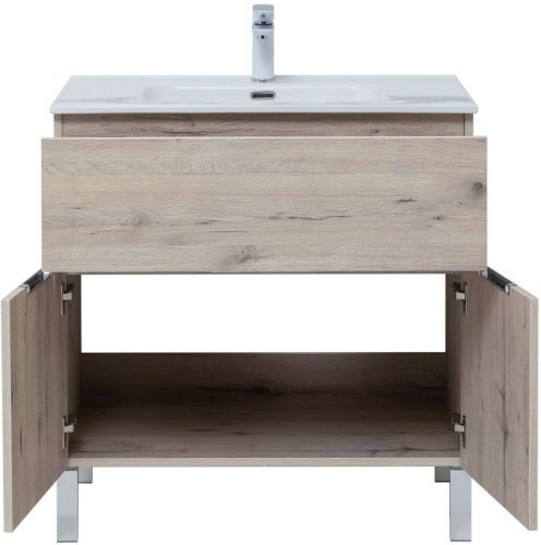 Комплект мебели: тумба с раковиной + зеркало-шкаф Aquanet Алвита New 00274217 80х50 напольный цвет коричневый - фото 4