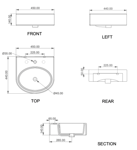 Раковина керамическая GSG Ceramic Design Like LKLAVBW45000 50х40 подвесная цвет белый 1 отверстие под смеситель - фото 2