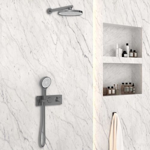 Душевая система Vincea VSFW-422T2GM встраиваемая в стену цвет вороненая сталь с термостатом