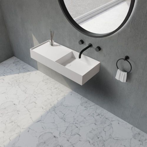 Раковина из искусственного камня Abber STEIN AS2648 80х40 подвесная цвет белый без отверстий под смеситель - фото 2