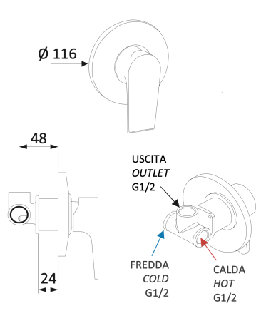 Смеситель для душа Mariani Artic В14179AT встраиваемый в стену черный