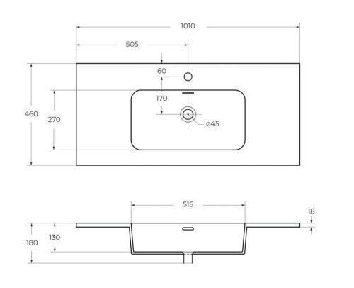 Раковина керамическая Cezares 50200 100х50 подвесная цвет белый 1 отверстие под смеситель - фото 2