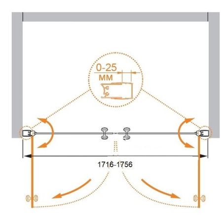 Душевая дверь Cezares ELENA ELENA-W-B-2-180-P-Cr 180х195 стекло рифленое профиль хром