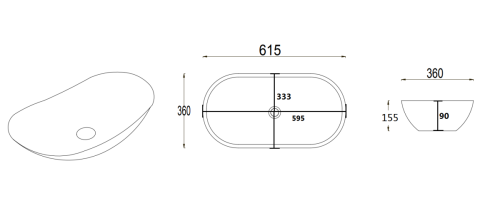 Раковина из сантехнического фаянса Velvex 7811AMB 60х40 накладная цвет черный без отверстий под смеситель - фото 3