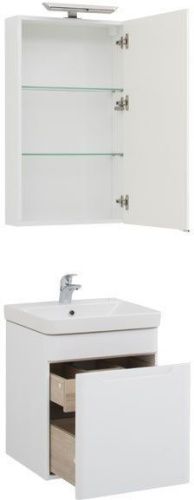 Комплект мебели: тумба с раковиной + зеркало-шкаф Aquanet София 00203648 50х50 напольный цвет белый - фото 2