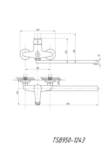 Cмеситель для ванны и душа TSARSBERG TSB-950-1243 настенный хром - фото 4