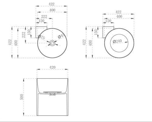 Раковина из полиэфирной смолы Abber KRISTALL AT2705Opal 40х40 подвесная цвет коричневый без отверстий под смеситель - фото 5
