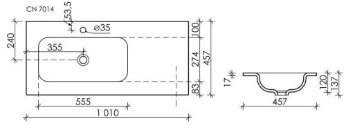 Раковина из сантехнического фарфора Ceramica Nova GRACE CN7014 100х50 накладная цвет белый 1 отверстие под смеситель - фото 4