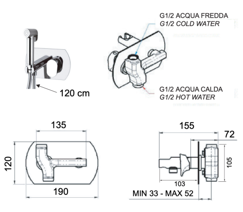 Гигиенический душ со смесителем Remer V60W хром - фото 2