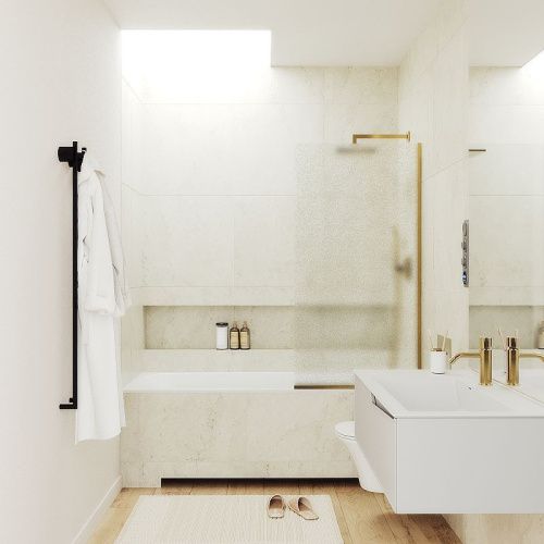 Душевая шторка на ванну Maybah Glass MGV-95-3у 90х140 стекло тонированное профиль золото ориентация универсальная - фото 2