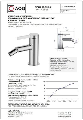 Смеситель AQG Urban Flow 01URF200CR на биде хром - фото 2