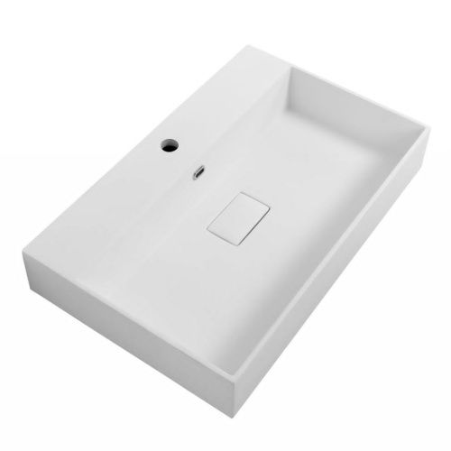 Раковина из искусственного камня Cezares 50313 70х50 подвесная цвет белый 1 отверстие под смеситель - фото 2