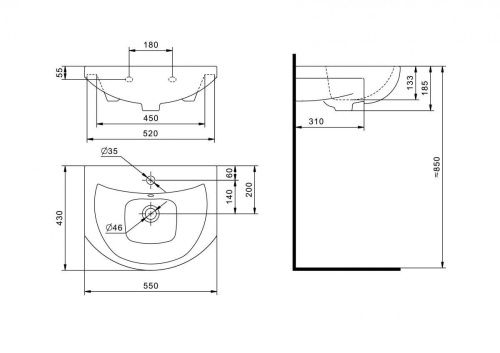 Раковина керамическая Onika Балтика 1WH501702 60х40 накладная цвет белый 1 отверстие под смеситель - фото 4