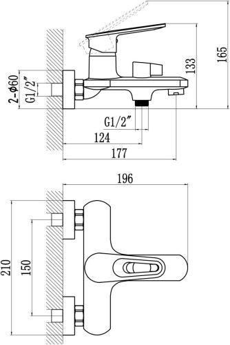 Смеситель для ванны и душа Savol S-600603A настенный хром - фото 2
