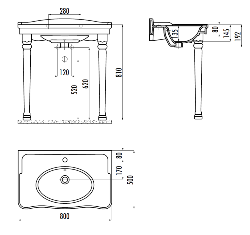 Раковина из сантехнического фарфора Creavit Antik AN080-00CB00E-AD00 80х50 подвесная цвет белый 1 отверстие под смеситель - фото 2