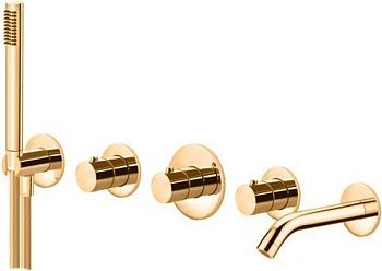 Смеситель для ванны с душем Paffoni Modular Box MDE001HG настенный золото с термостатом