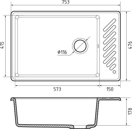 Кухонная мойка Granfest Quarz 51 серый 75х50 цвет серый поверхность матовая