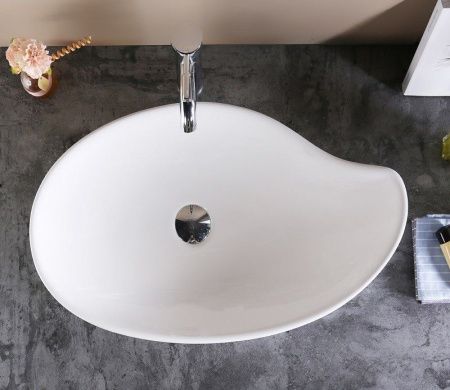 Раковина из сантехнического фаянса CeramaLux 9052 70х40 накладная цвет белый без отверстий под смеситель