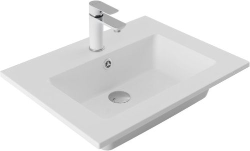 Раковина из искусственного камня Aquanet Текла 00328984 60х50 полувстраиваемая цвет белый 1 отверстие под смеситель - фото 2