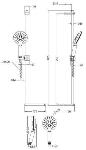 Душевой гарнитур Creavit  SH463 настенный хром - фото 2