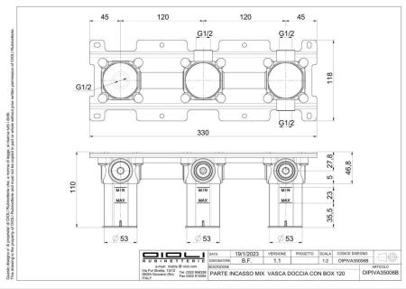 Внутренняя часть встраиваемого смесителя Oioli Universal OIPIVA35006B