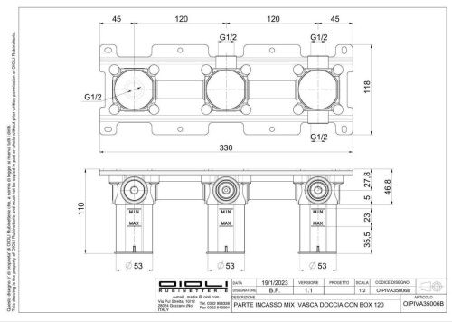 Внутренняя часть встраиваемого смесителя Oioli Universal OIPIVA35006B - фото 2