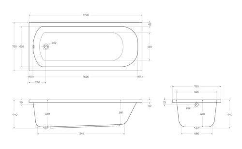 Ванна акриловая Cezares ECO ECO-175-75-41-W37 175х75 пристенная прямоугольная без ножек и каркаса - фото 2