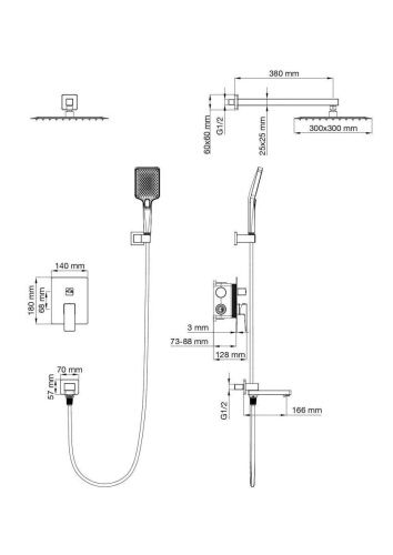 Душевая система Wonzon & Woghand Cube 2.0 WW-88087068-BGM встраиваемая в стену цвет серый - фото 2