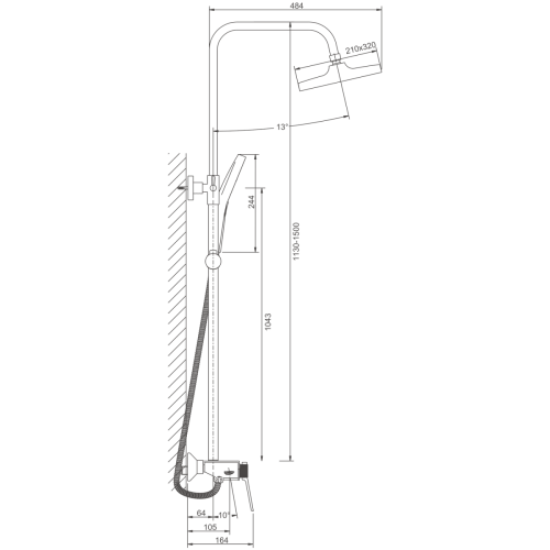 Душевая стойка Belz B572 B24572-7 настенная цвет черный - фото 2