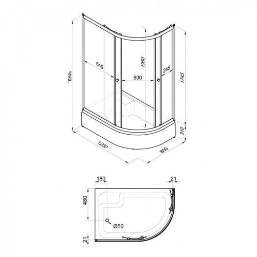 Душевой уголок Тритон Коралл Щ0000068951 120х80 стекло с рисунком профиль белый с поддоном - фото 4