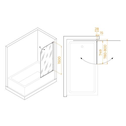 Душевая шторка на ванну RGW Screens 03110108-11 80х150 стекло прозрачное профиль хром ориентация универсальная - фото 2