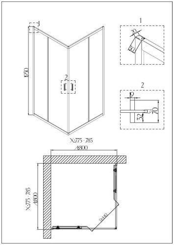 Душевой уголок Niagara Nova 68880811BLACK 80х80 стекло прозрачное профиль черный без поддона - фото 3