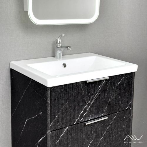 Тумба с раковиной Alavann Anna ALV1164000 60х50 подвесная цвет черный - фото 5