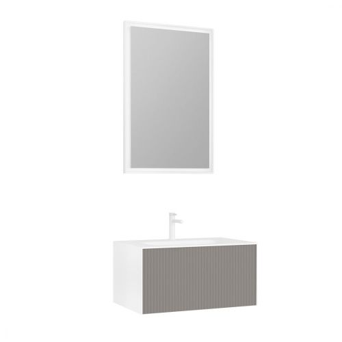 Тумба с раковиной Orka Cube 3000373 80х50 подвесная цвет бежевый/белый - фото 2