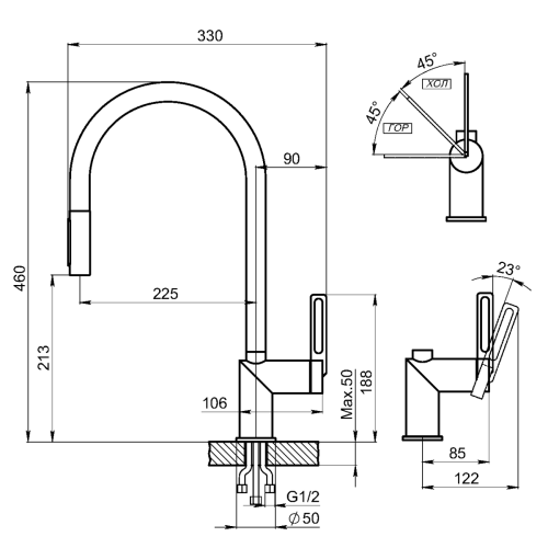 Смеситель для кухни Granula 8172, ЧЕРНЫЙ на мойку черный - фото 3