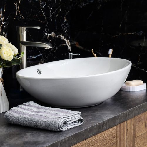 Раковина из сантехнического фарфора Melana 7686-805 60х40 накладная цвет белый без отверстий под смеситель - фото 5