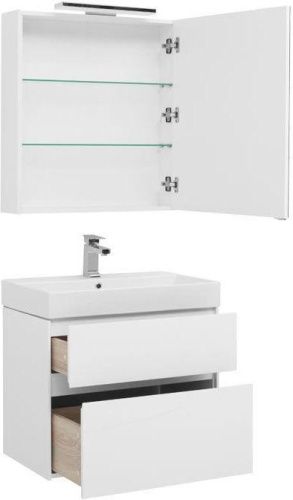 Комплект мебели: тумба с раковиной + зеркало-шкаф Aquanet Бруклин 00207804 71x44x141 напольный/подвесной цвет белый - фото 2