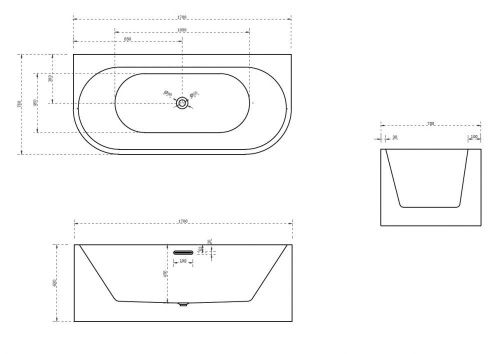Ванна акриловая Abber AB9310 170х80 пристенная овальная с каркасом - фото 5