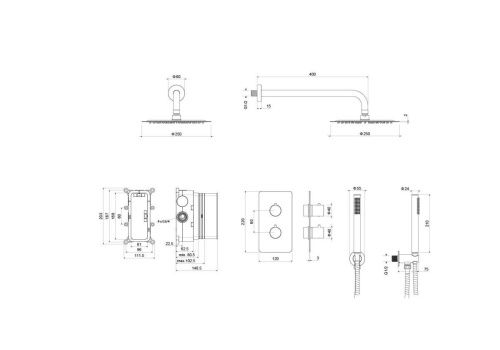 Душевая система Aquatek Европа AQ1376BGM встраиваемая в стену цвет вороненая сталь с термостатом - фото 2