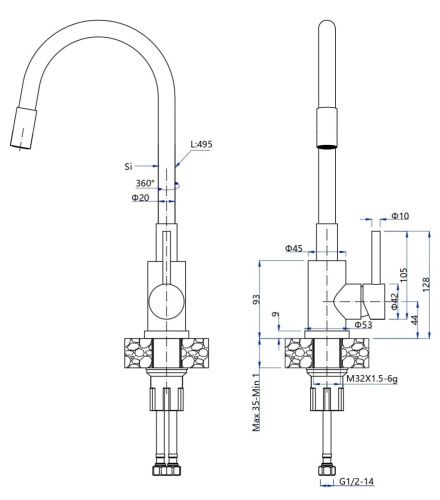 Смеситель для кухни Granfest QUARZ 5433 на мойку черный - фото 2
