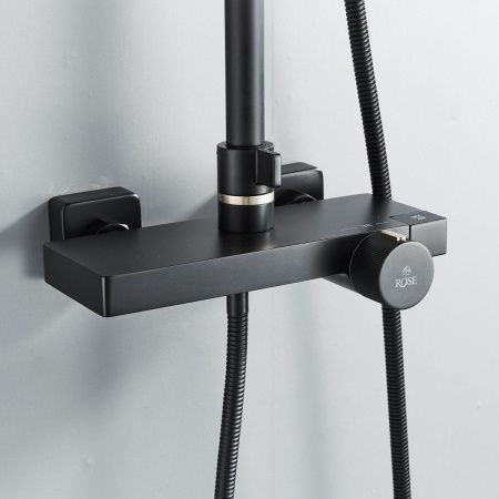 Душевая стойка Rose R1896H-6 настенная цвет черный с термостатом