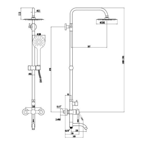 Душевая стойка Voda VST220VSL настенная цвет нержавеющая сталь - фото 3