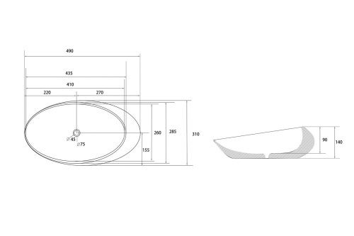 Раковина из сантехнического фаянса Abber BEQUEM AC2107MG 50х30 накладная цвет серый без отверстий под смеситель - фото 4
