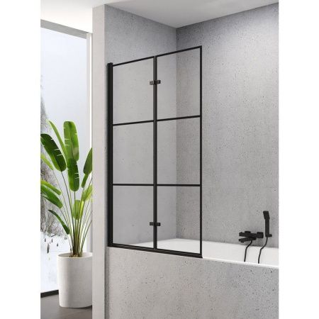 Душевая шторка на ванну New Trendy SUPERIA Black P-0054 100х150 стекло прозрачное профиль черный ориентация левая