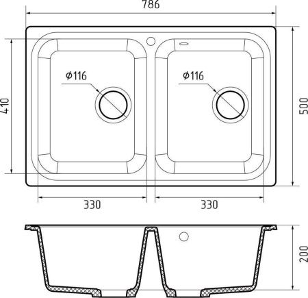 Кухонная мойка Granfest Standart S-780K топаз 80х50 цвет серый поверхность матовая