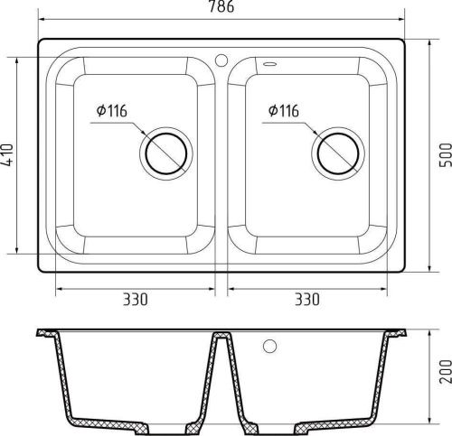 Кухонная мойка Granfest Standart S-780K топаз 80х50 цвет серый поверхность матовая - фото 3