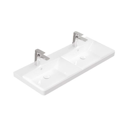 Раковина керамическая Dreja Luxury 11120-KL 120х50 подвесная цвет белый 2 отверстия под смеситель - фото 2