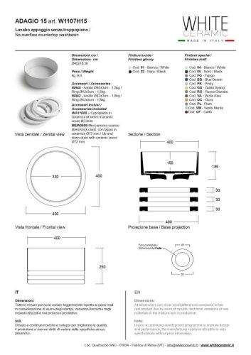 Раковина керамическая White Ceramic Adagio W1107H1501 40х40 накладная цвет белый - фото 3